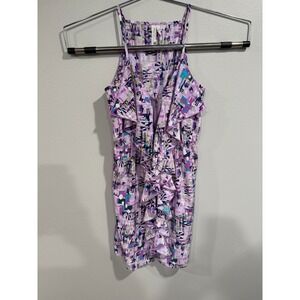 Pink Owl Apparel Dress Women Medium Purple Geometric Sleeveless Ruffled Full Zip